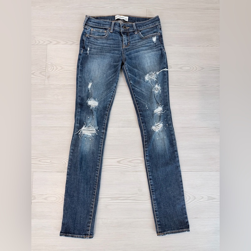 Abercrombie & Fitch Girls Distressed Skinny Jeans - Dark Blue